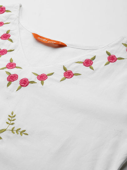 Dhiyona IE Floral Embroidered Pure Cotton Kurta with Trousers & Dupatta