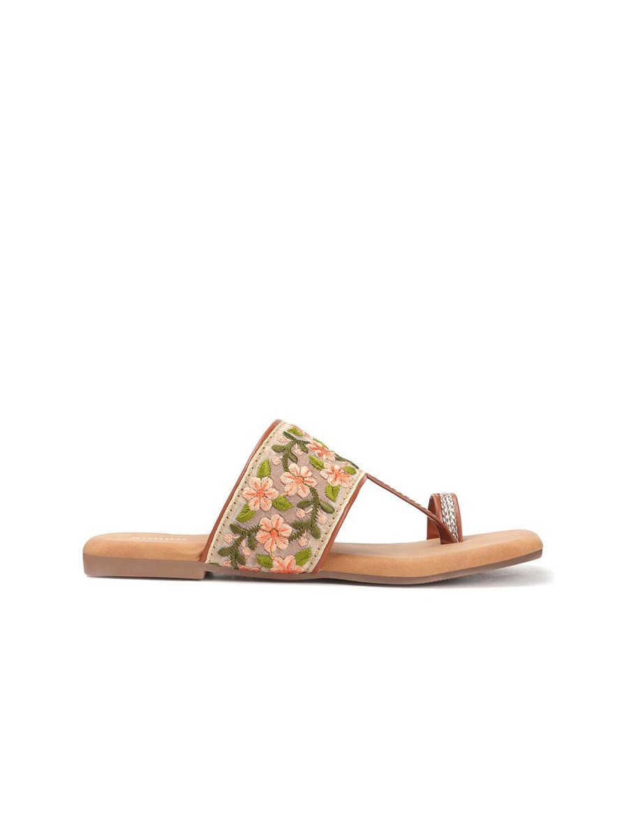 Dhiyona AK Tan Brown Printed Open Toe Flats