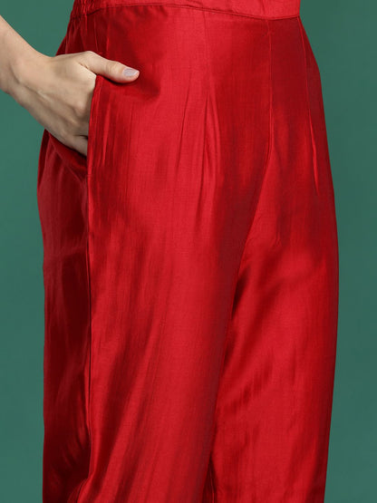 Ethnic Motifs Embroidered Regular Sequinned Liva Kurta with Trousers & Dupatta