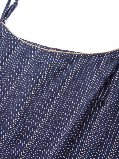 Dhiyona IE Women Navy Blue Printed Pure Cotton Kurta with Sharara