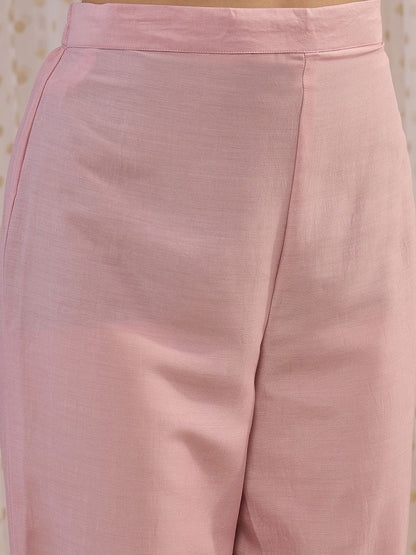 Pink Ethnic Motifs Embroidered Gotta Patti Kurta with Trousers & Dupatta