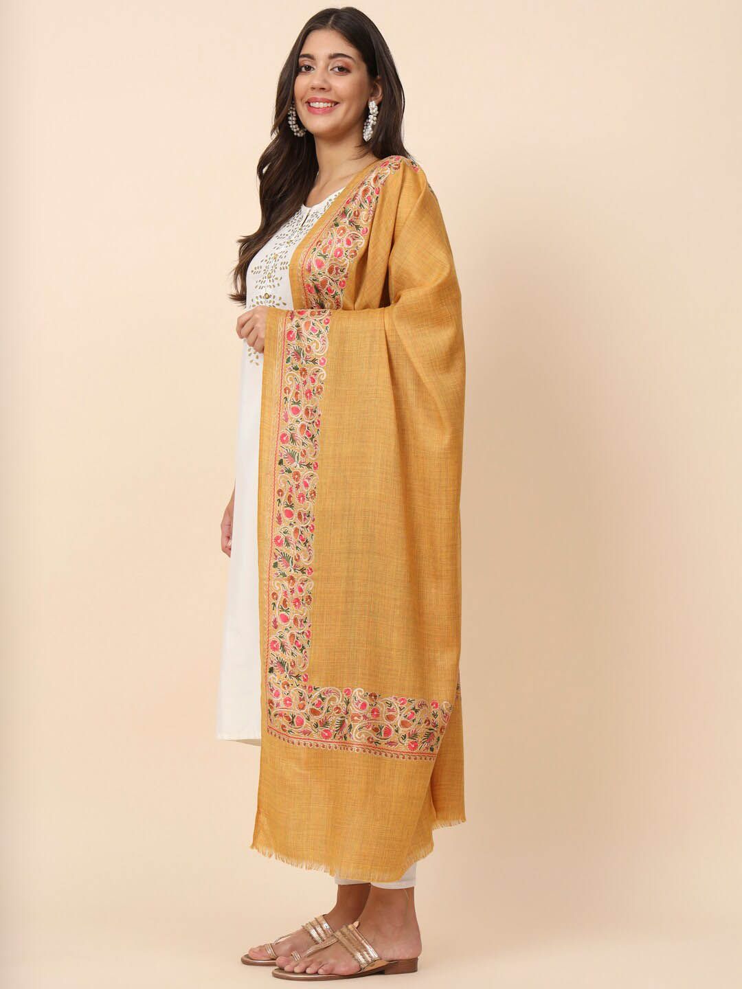 Dhiyona PA Floral Embroidered Pure Wool Shawl