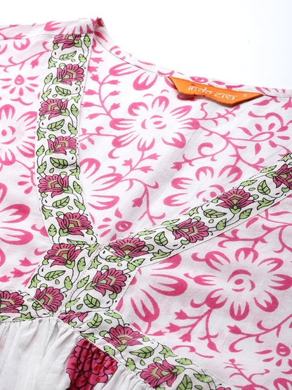 Dhiyona IE Floral Printed Empire Pure Cotton Kurta with Trousers & With Dupatta