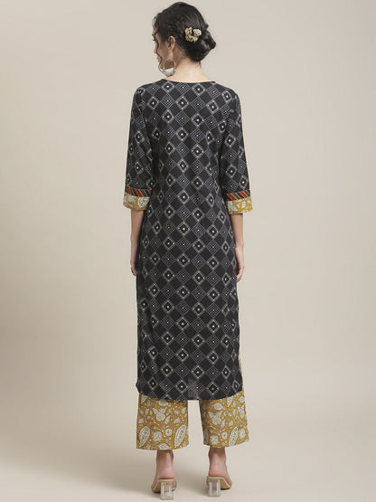Dhiyona VA Women's Black Printed Regular Pure Cotton Kurta with Palazzos