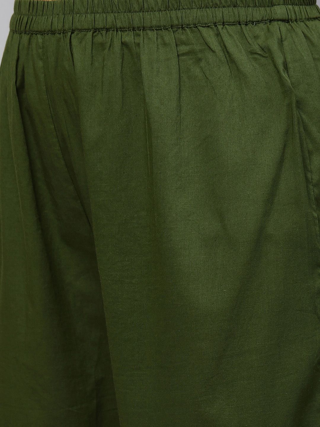 Women Green Bandhani Printed Regular Thread Work Kurta with Sharara & With Dupatta