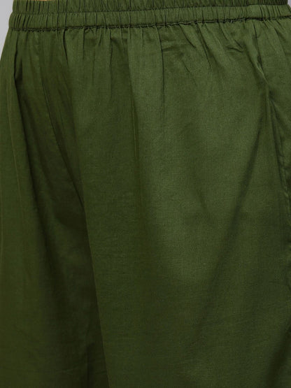 Women Green Bandhani Printed Regular Thread Work Kurta with Sharara & With Dupatta