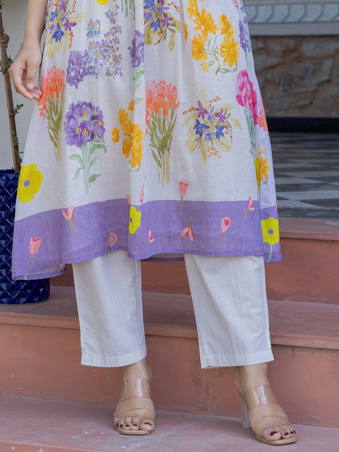 Dhiyona IE Printed Pure Cotton A-Line Tunic & Trousers Co-Ord Set