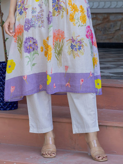 Dhiyona IE Printed Pure Cotton A-Line Tunic & Trousers Co-Ord Set