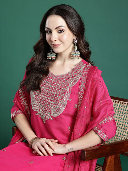 Dhiyona IE Ethnic Motifs Embroidered Kurta with Trousers & Dupatta