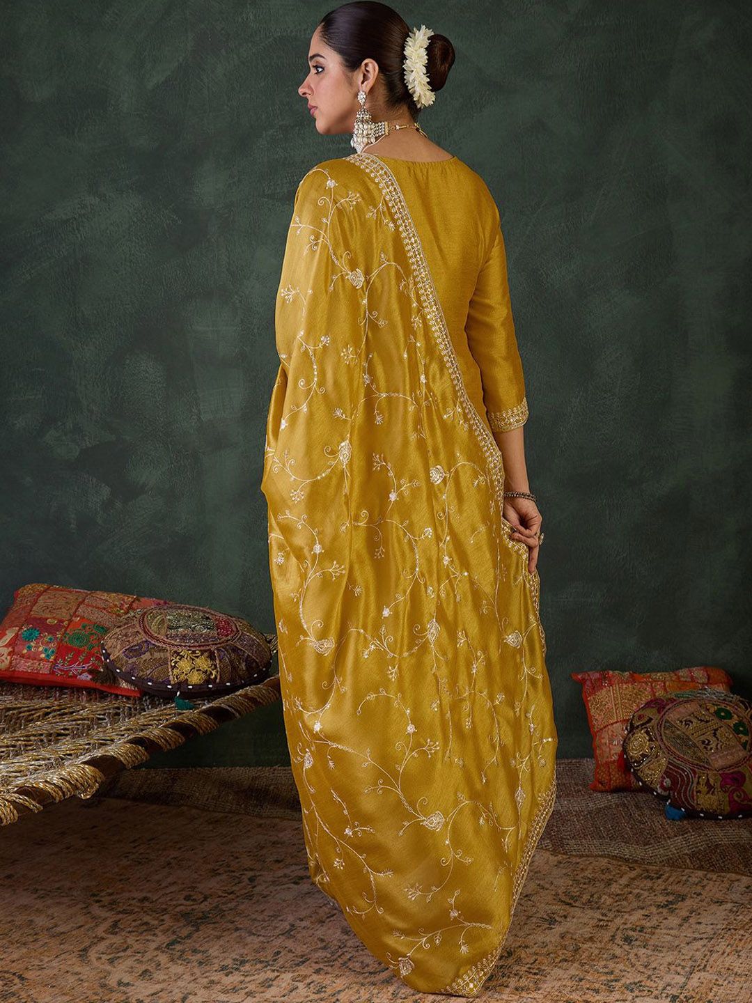 Women Embroidered Regular Sequinned Kurta with Trousers & Dupatta