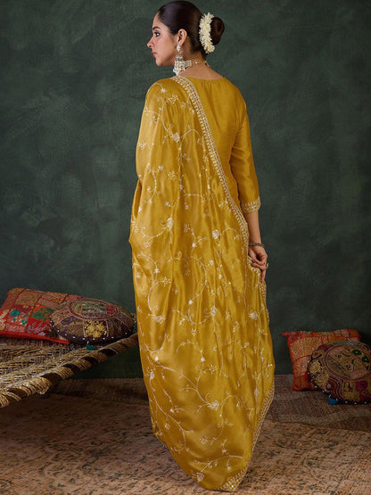 Women Embroidered Regular Sequinned Kurta with Trousers & Dupatta