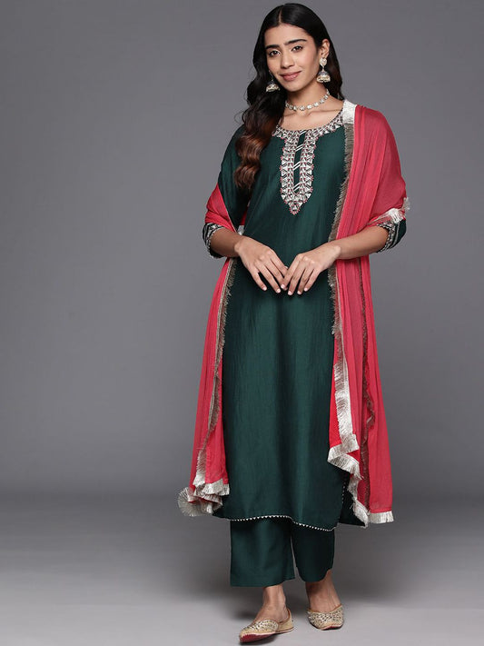 Dhiyona VA Women'sGotta Patti Straight Kurta with Trousers & Dupatta