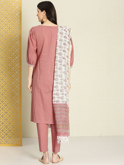 Dhiyona PD Women Women Pink Floral Printed Pure Cotton Rozana Kurta Set