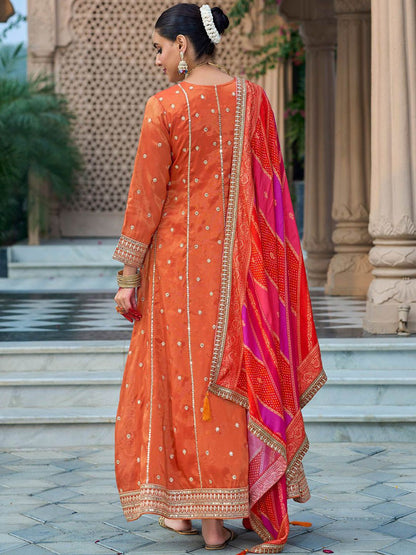 Ethnic Motifs Embroidered Sequinned Anarkali Kurta with Trouser & Dupatta