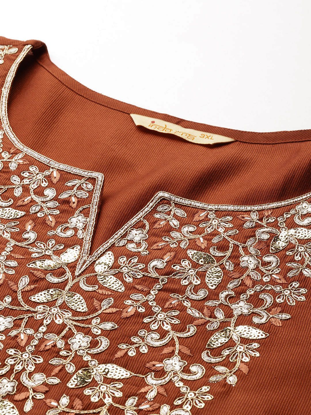 Plus Size Floral Embroidered Sequinned Liva Kurta with Trousers & With Dupatta