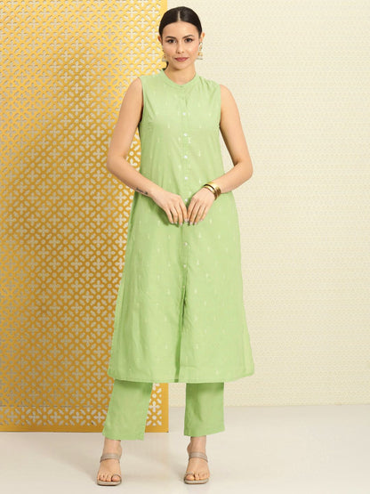 Dhiyona PD Women Women Jashn Embroidered Sequinned Pure Cotton Kurta with Trousers
