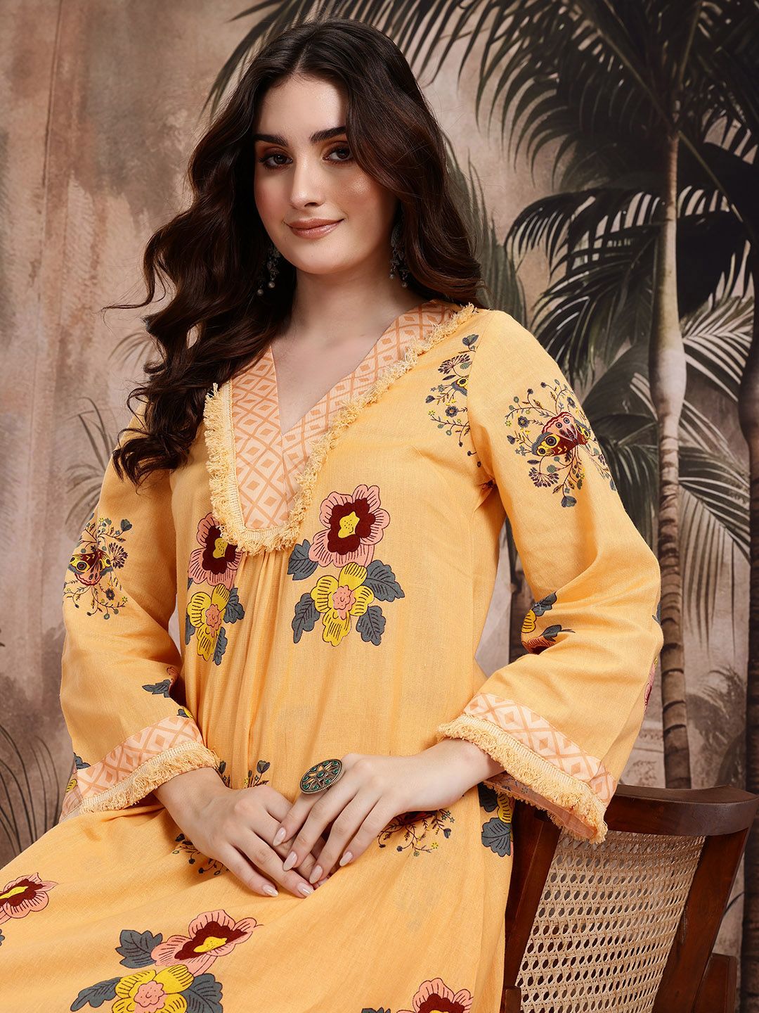 Dhiyona SN Women's Floral Printed Pure Cotton Kurta With Palazzos