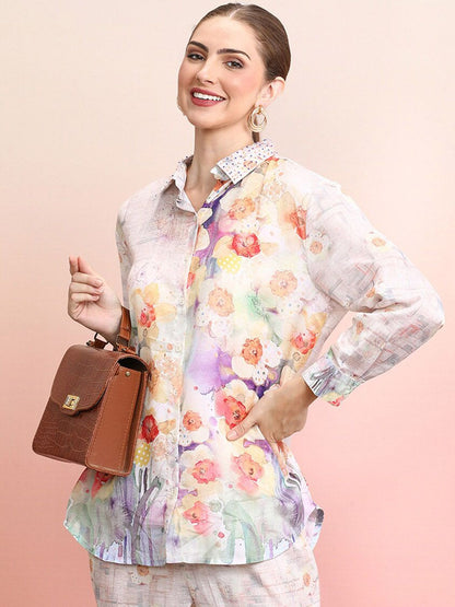 Dhiyona IE Printed & Embroidered Shirt With Trousers Co-Ords