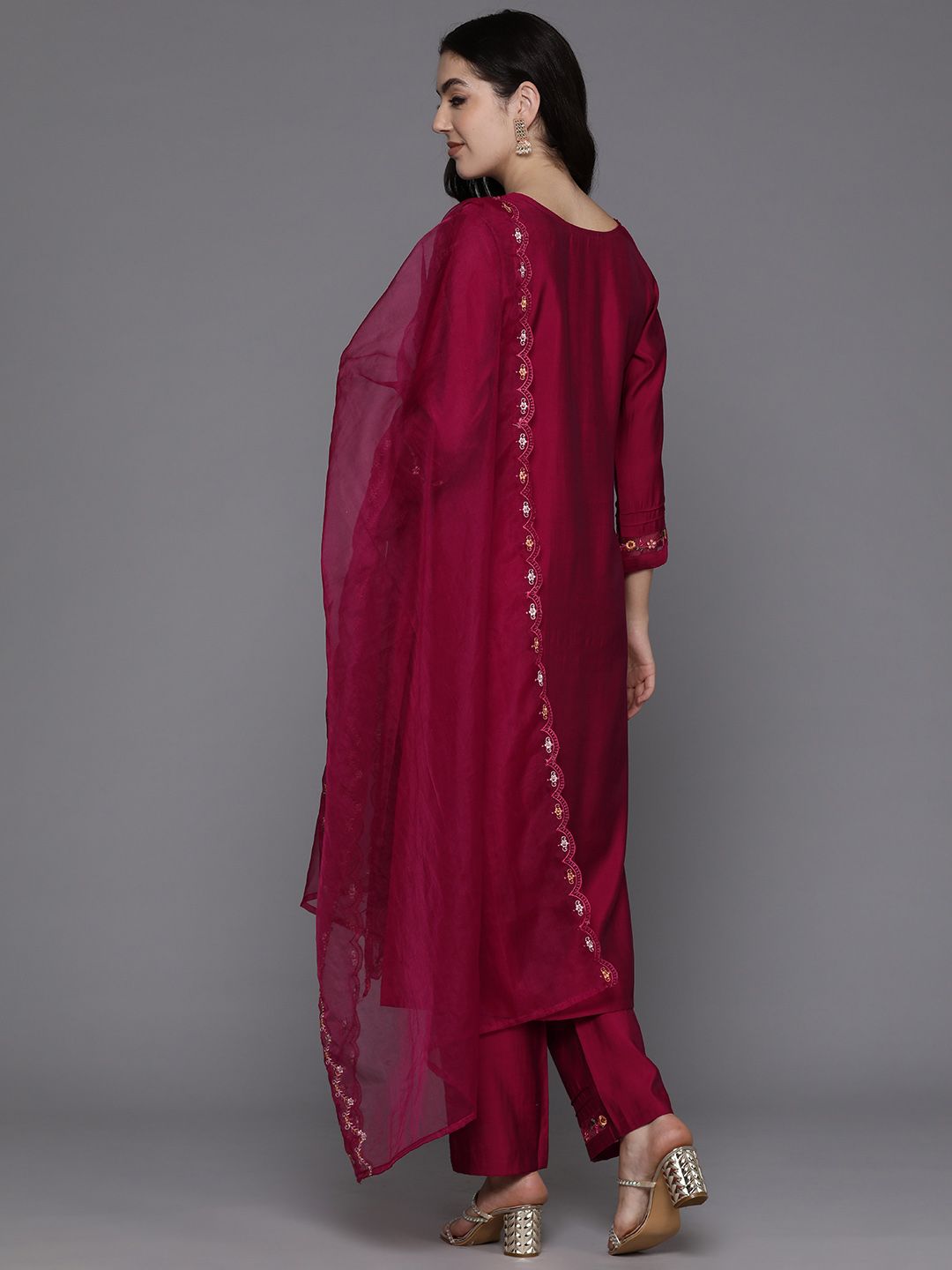 Dhiyona IE Floral Embroidered Regular Thread Work Kurta with Trousers & Dupatta