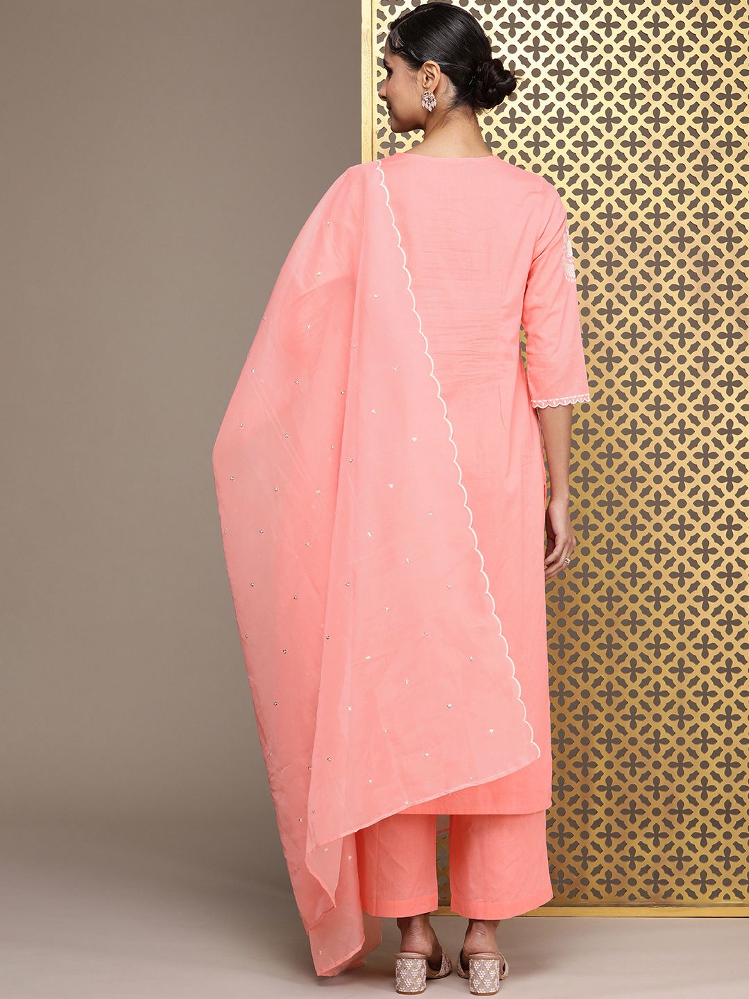 Dhiyona PD Women Jashn Pure Cotton Ethnic Motifs Embroidered Kurta with Palazzos & Dupatta