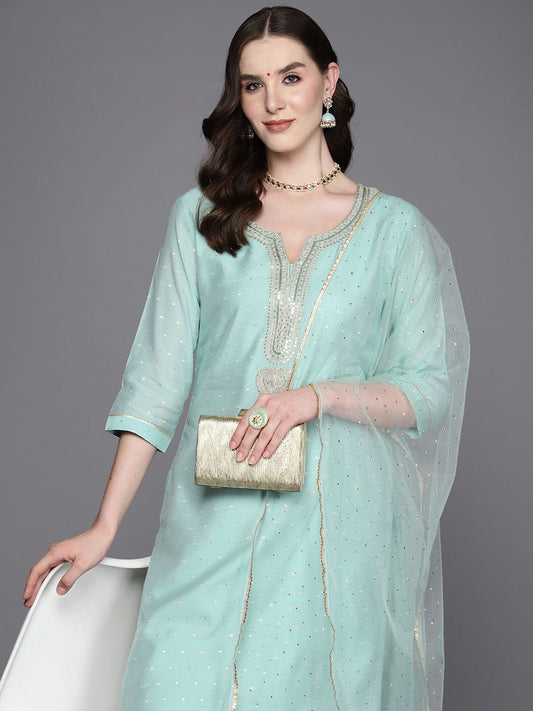 Dhiyona IE Embroidered Regular Sequinned Chanderi Silk Kurta with Trousers & Dupatta