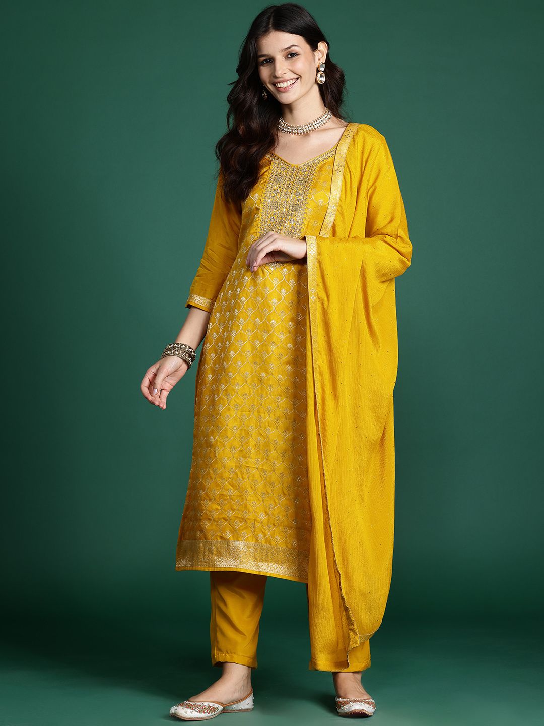 Ethnic Motifs Regular Kurta with Trousers & With Dupatta