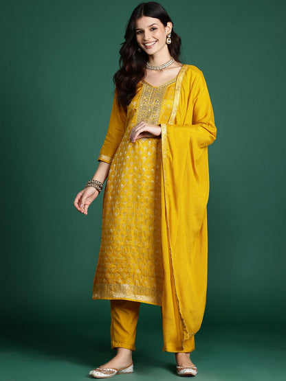 Ethnic Motifs Regular Kurta with Trousers & With Dupatta