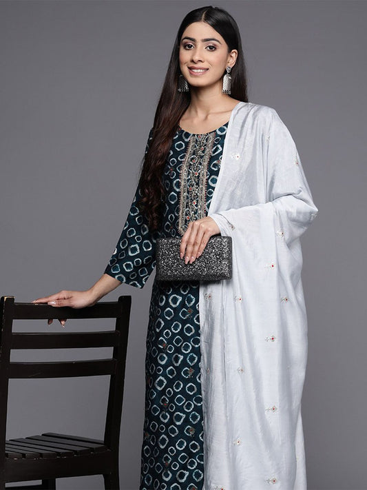 Dhiyona VA Women'sYoke Design Chanderi Silk Kurta with Trousers & Dupatta