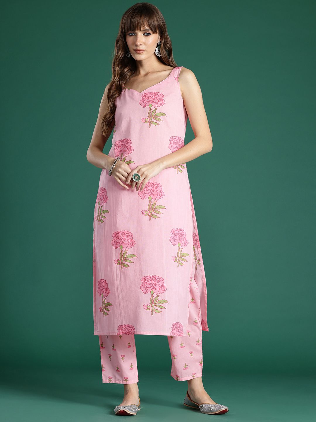Floral Printed Pure Cotton Kurta with Trousers