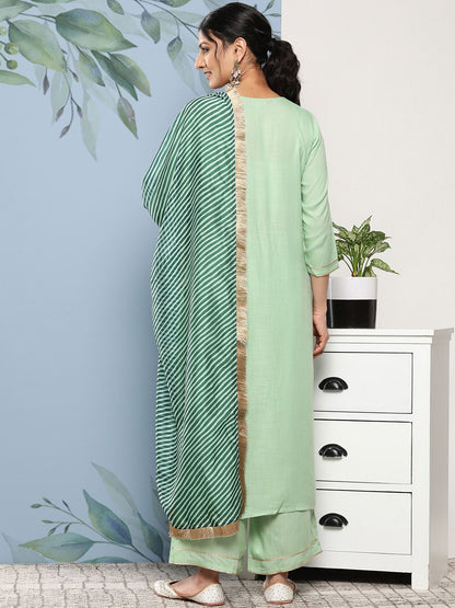 Dhiyona VA Women's Green Kurta with Palazzos & With Dupatta