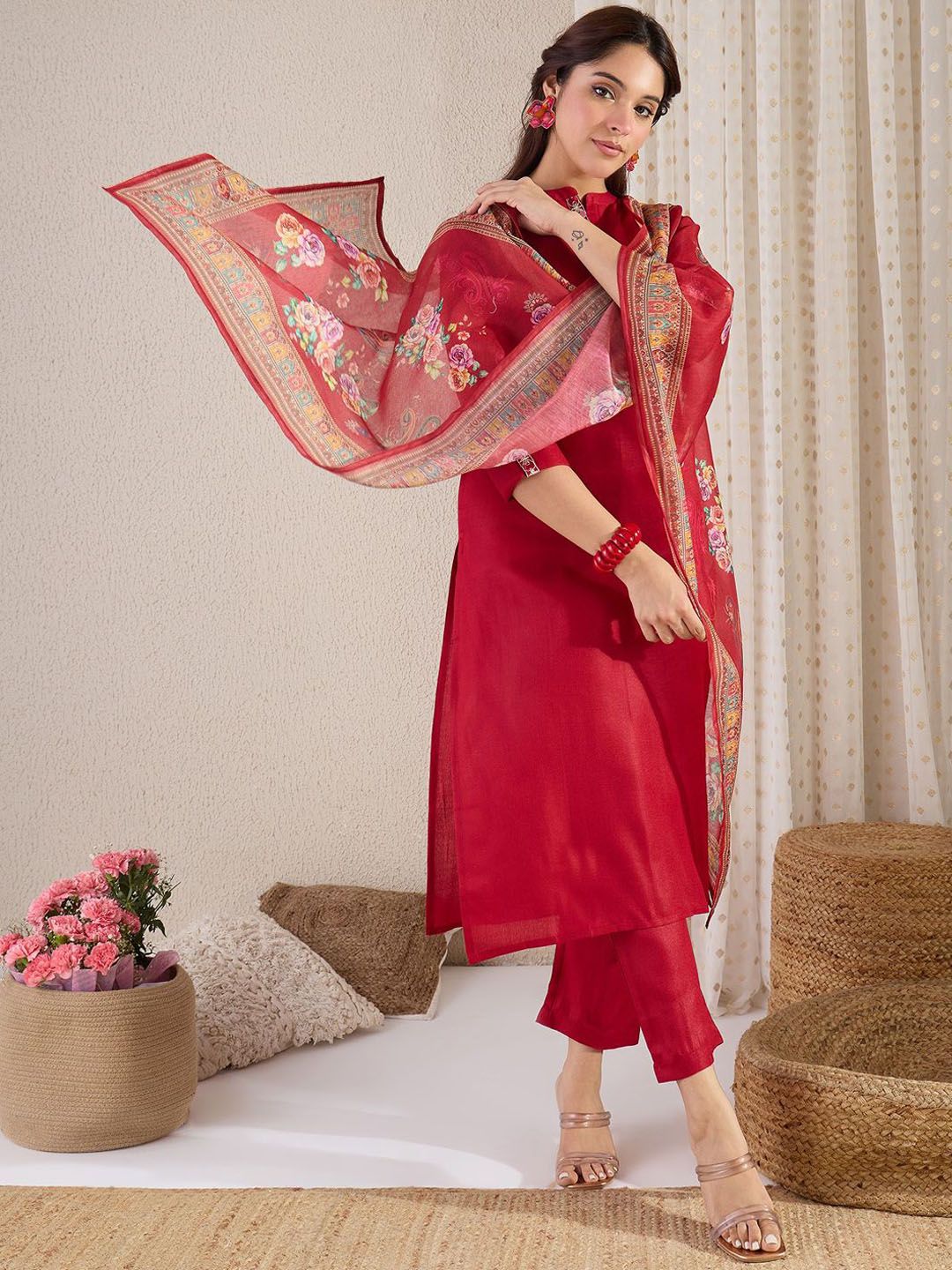 Dhiyona IE Straight Kurta With Trouser & Dupatta