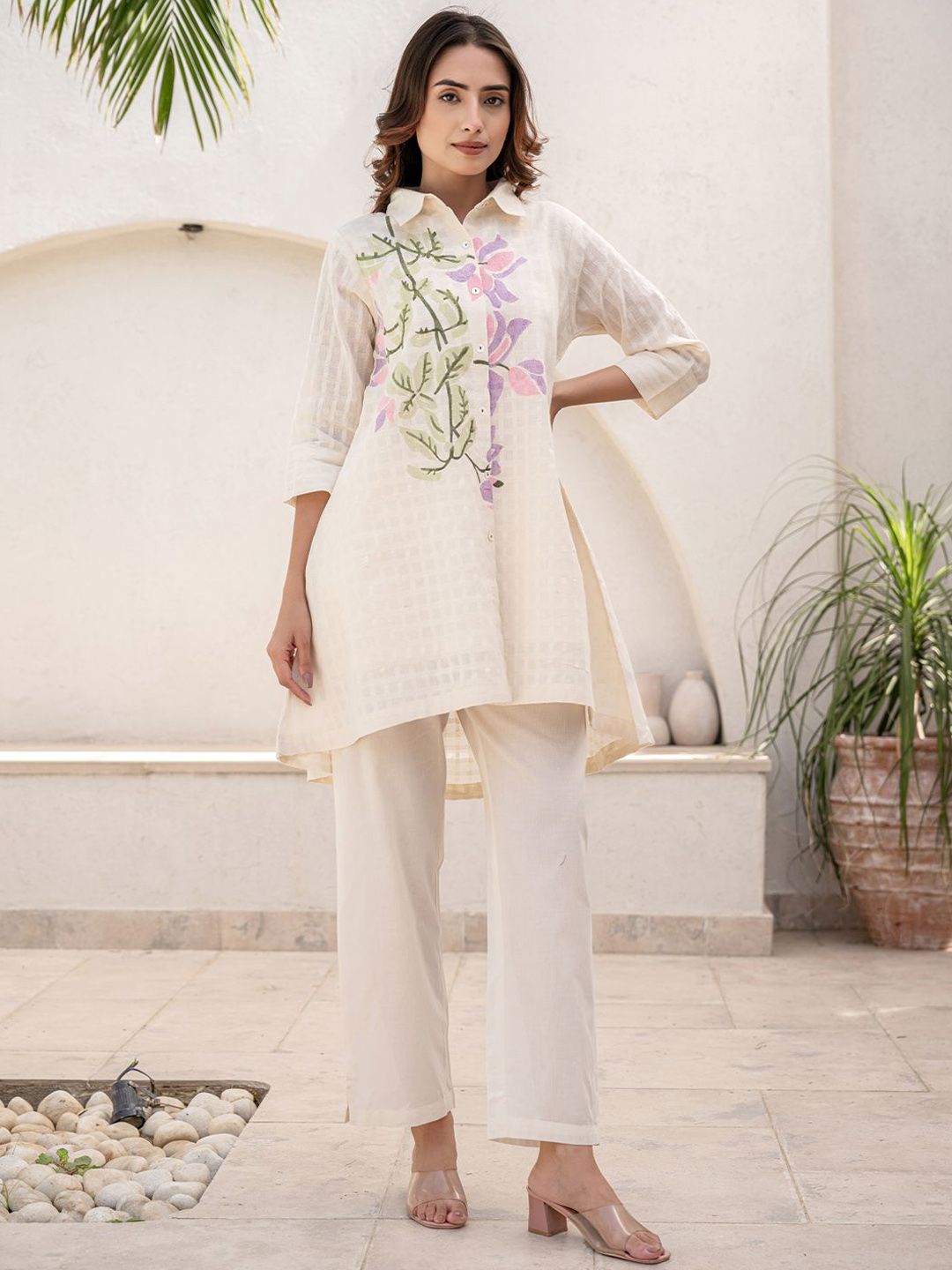 Women Floral Printed Regular Pure Cotton A-Line Kurta with Trousers