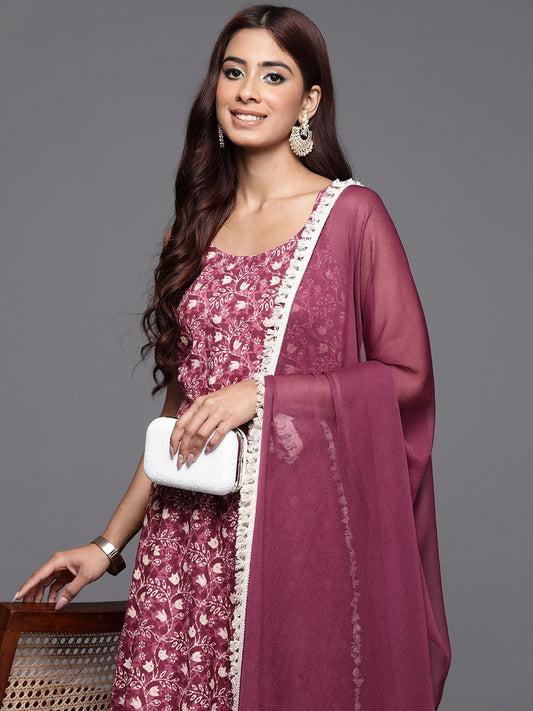 Dhiyona VA Women'sFloral Printed Pure Cotton Anarkali Kurta with Trousers & Dupatta