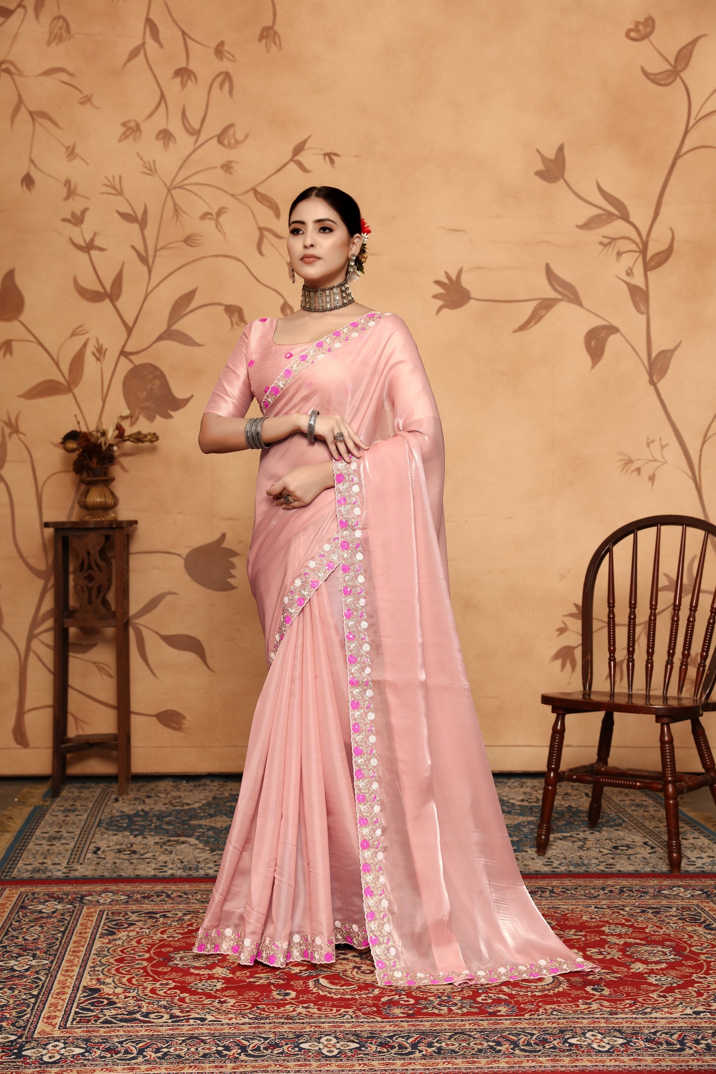 Dhiyona GR Women's Armani Pink Jimmi Choo Embroidered Saree