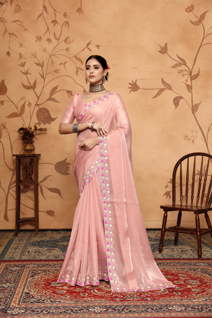 Dhiyona GR Women's Armani Pink Jimmi Choo Embroidered Saree