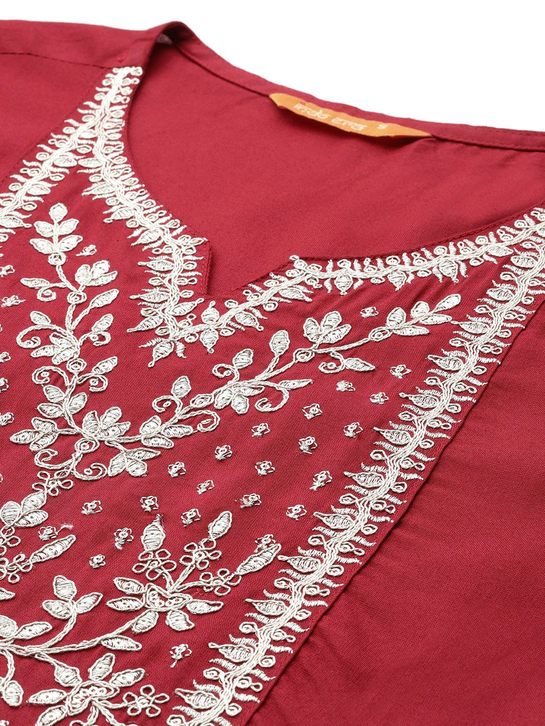 Floral Yoke Design Sequinned Kurta With Trousers & Dupatta