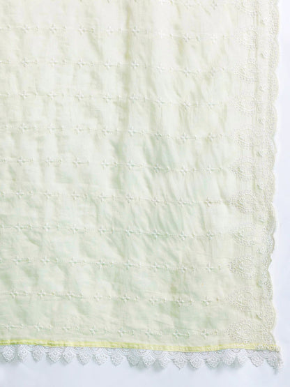 Floral Embroidered Thread Work Pure Cotton Kurta With Trousers & Dupatta