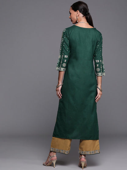 Dhiyona IE Women Green & Grey Ethnic Motifs Foil Print Regular Kurta with Palazzos