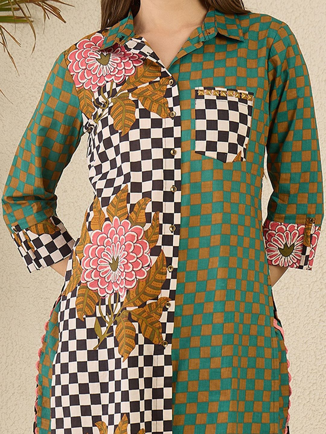 Dhiyona IE Printed Pure Cotton Straight Tunic & Trousers Co-Ord Set