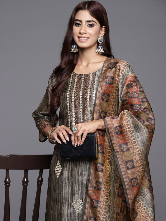 Dhiyona VA Women's Abstract Printed Gotta Patti Kurta with Trousers & With Dupatta