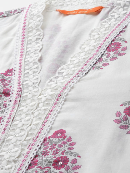 Floral Printed Regular Pure Cotton Kurta with Trousers & Dupatta