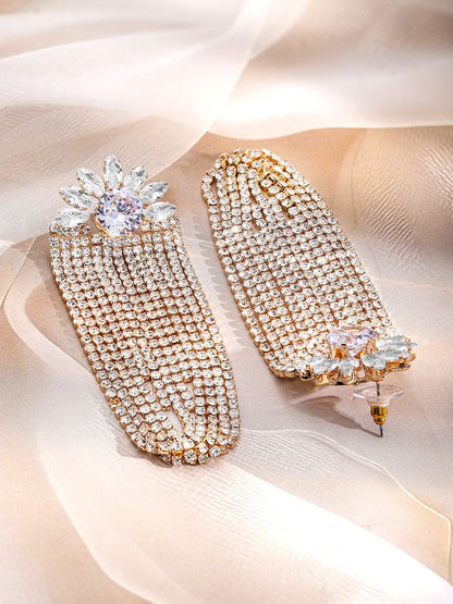 Dhiyona RJ Women's 18K Gold-Plated Crystal Stone Studded Floral Shaped Drop Earrings