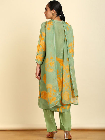 Dhiyona SO Women's Floral Printed Straight Sequinned Kurta With Palazzos & Dupatta