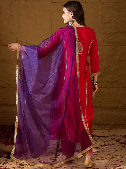 Dhiyona PD Women Embroidered A-Line Kurta & Trousers With Dupatta