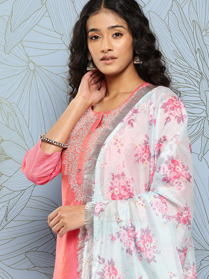 Dhiyona VA Women'sYoke Design Regular Sequinned Chanderi Silk Kurta with Trousers & With Dupatta