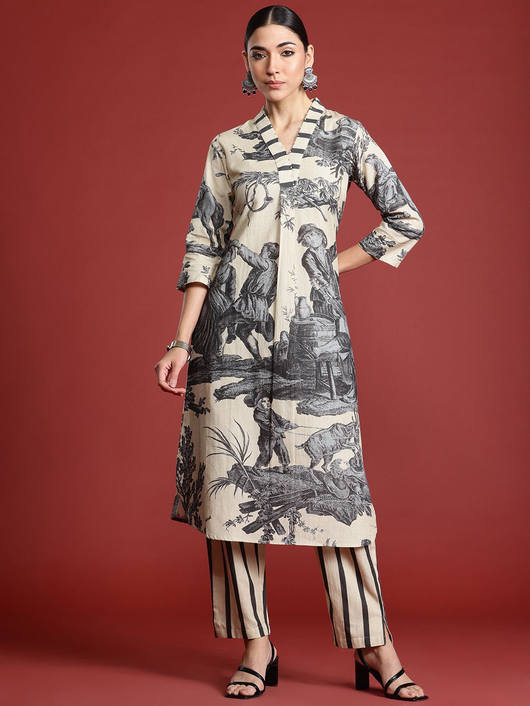 Printed Linen Kurta with Trousers