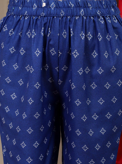 Dhiyona VA Women'sBandhani Printed Gotta Patti Straight Kurta & Trouser With Dupatta