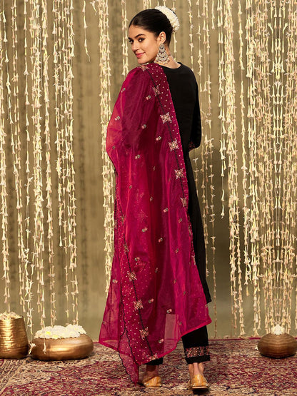 Dhiyona IE Floral Embroidered Regular Thread Work Kurta With Trousers & Dupatta