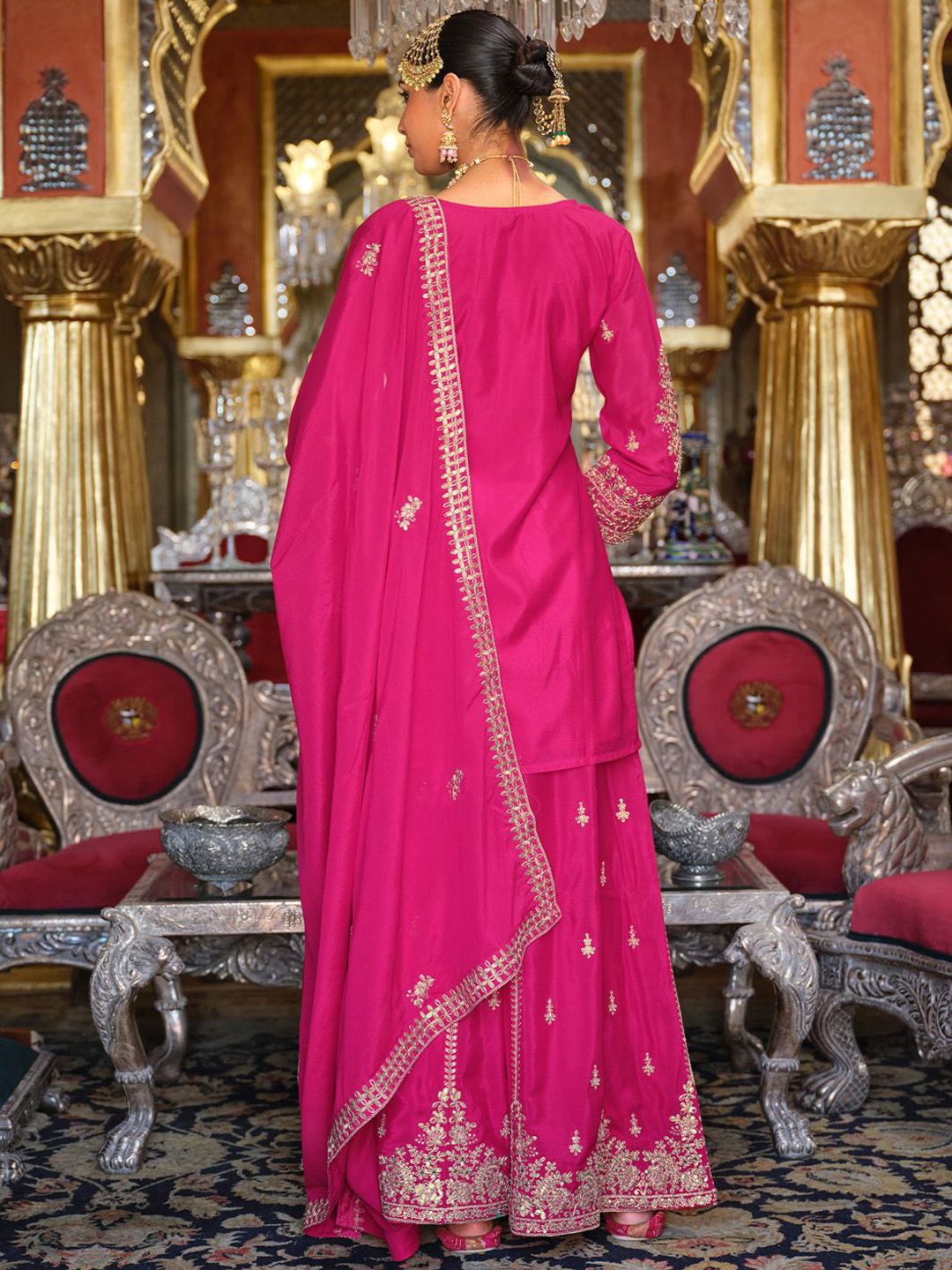 Adults-Women Woven Design Embroidered Kurta with Palazzos & Dupatta