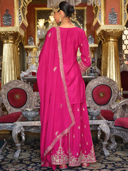 Adults-Women Woven Design Embroidered Kurta with Palazzos & Dupatta